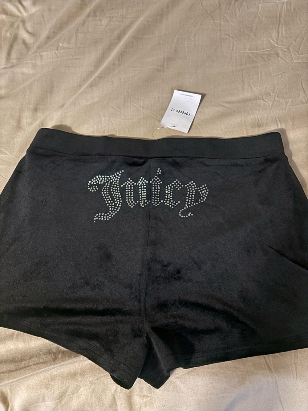 Juicy Couture Black Rhinestone Logo Velour Shorts